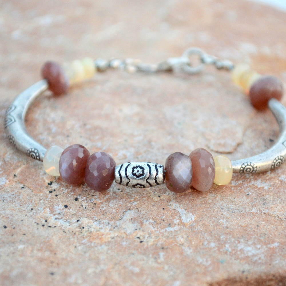 Chocolate Moonstone Opal Welo Sterling Bracelet - Picture 5 of 6